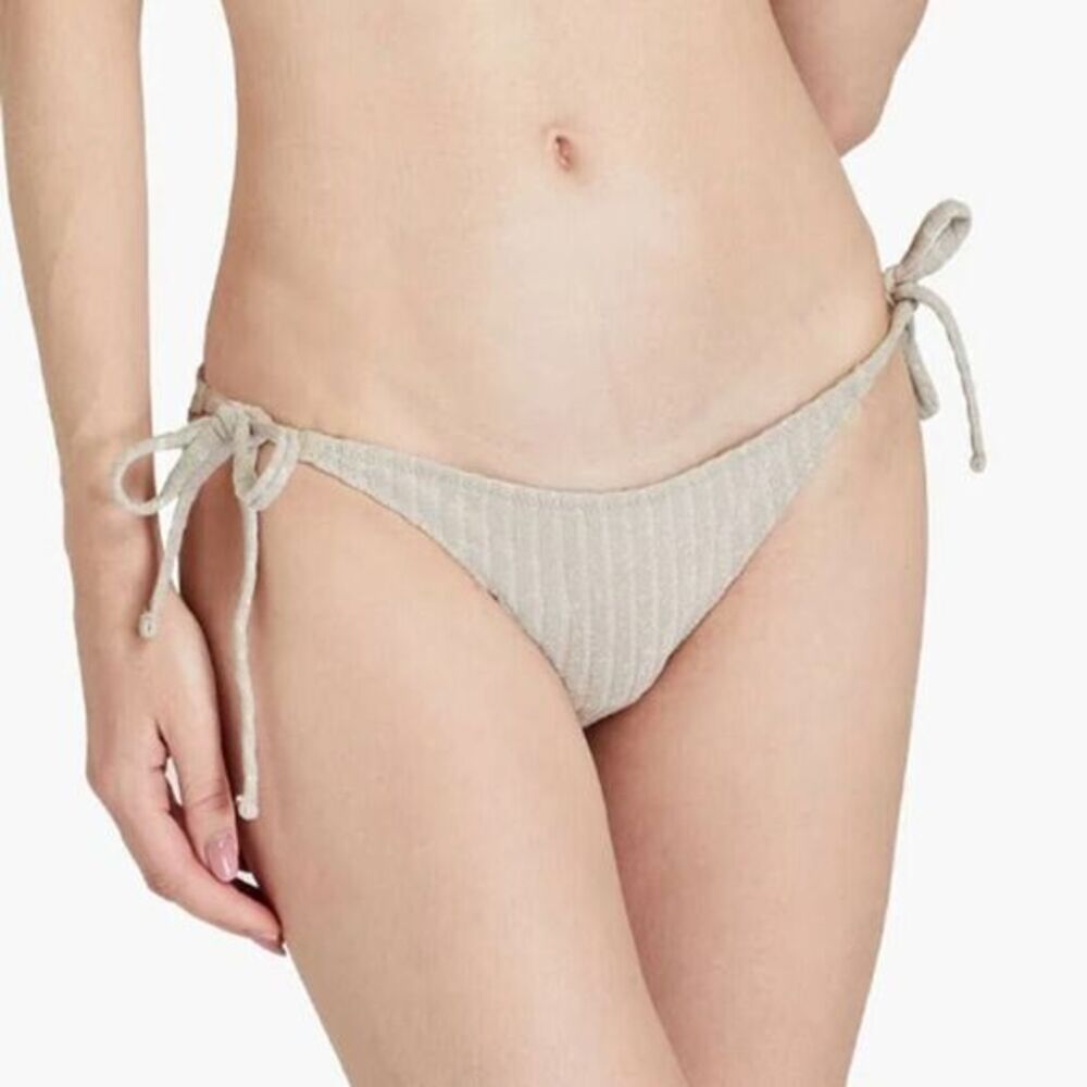 New!‎ Solid & Striped The Tenley metallic ribbed bikini bottom Platinum,  size M